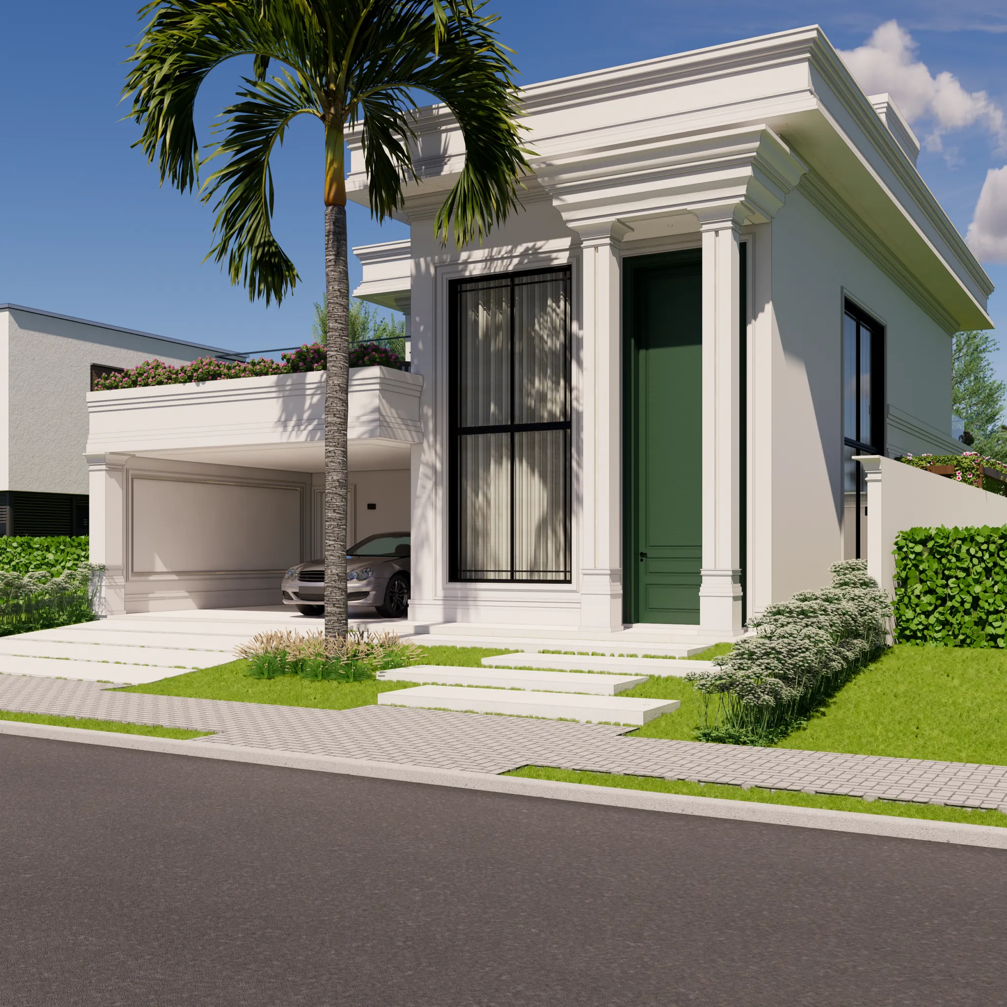 Fachada de residência de alto padrão projetada pela VilarK Arquitetura